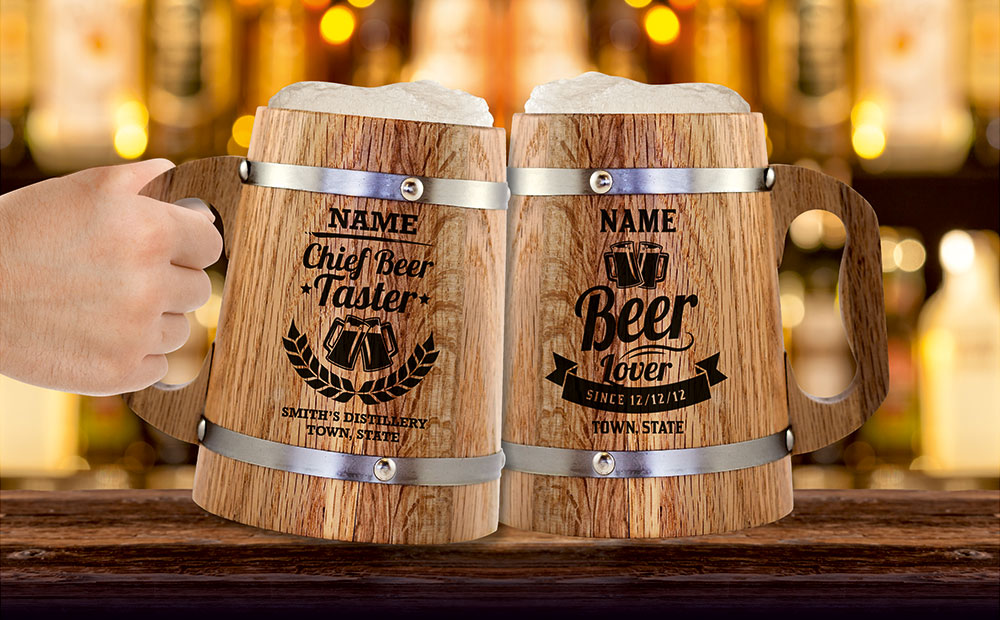 Personalise from our choice of designs Oak Beer Mugs